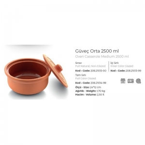 VİAPOT GÜVEÇ ORTA 2500 ML SIRSIZ KAPAKLI 24X12 CM