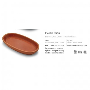VİAPOT BELEN TAVA ORTA 500 ML 27X14,5X3,5 CM İÇİ SIRLI KAHVERENGİ 