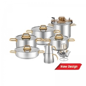 HASCEVHER OCTAVİA 18 PRÇ TENCERE ÇEYİZ SETİ GOLD KAPLAMALI KL:1