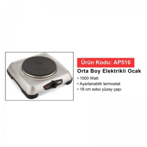 AKEL AP516 TEKLİ PLATE OCAK 1500W GRİ KL:5