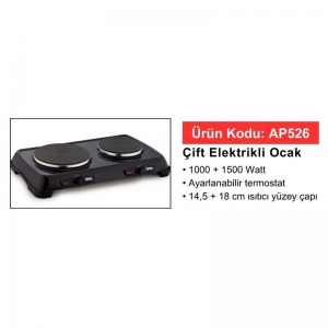 AKEL AP526 İKİLİ PLATE OCAK 2500 W SİYAH KL:3