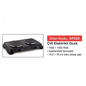 AKEL AP526 İKİLİ PLATE OCAK 2500 W SİYAH KL:3