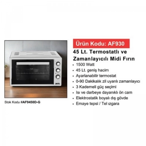 AKEL AF930 45 LT MAKSİ TERMOSTATLI SAATLİ FIRIN KL:1