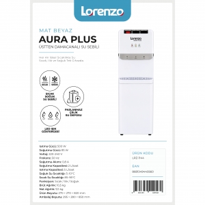 LORENZO - AURA PLUS ÜSTTEN DAMACANALI SICAK - SOĞUK - ILIK SU SEBİLİ MAT BEYAZ