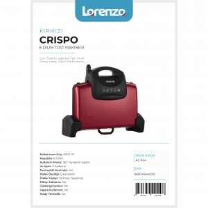 LORENZO - CRİSPO TOST MAKİNESİ 6 DİLİM - KIRMIZI KL:4