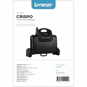 LORENZO - CRİSPO TOST MAKİNESİ 6 DİLİM - SİYAH KL:4