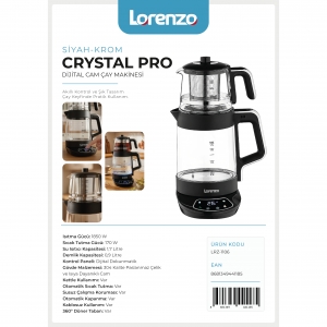 LORENZO - CRYSTAL PRO 4 in 1 DİJİTAL ÇAY MAKİNESİ SİYAH KROM KL:4