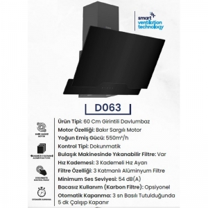 FERRE D063 ÇİFT CAMLI GİRİN.DOKUNMATİK 60 CM SİYAH DAVLUMBAZ