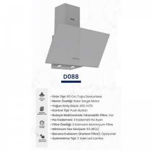 FERRE D088 60 CM AÇILI TEK CAMLI GRİ DAVLUMBAZ 