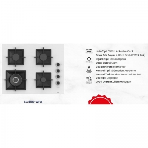 FERRE SC406 -WFA BEYAZ FLAME ART 65 CM ANKASTRE CAM OCAK