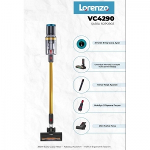 LORENZO VC4290 380 W DİKEY ŞARJLI SÜPÜRGE MAVİ