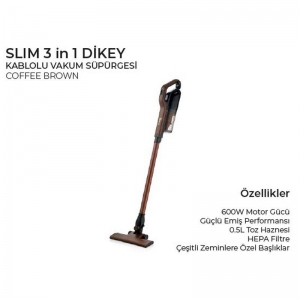 LORENZO - SLİM 3 in 1 DİKEY KABLOLU VAKUM SÜPÜRGESİ COFFEE BROWN KL:4