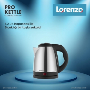 LORENZO - PRO 1200 OTEL TİPİ 1.2 LT KETTLE İNOX KL:6