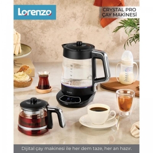 LORENZO - CRYSTAL PRO 4 in 1 DİJİTAL ÇAY MAKİNESİ SİYAH KROM