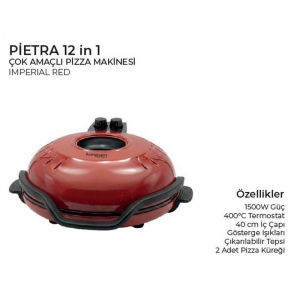 LORENZO - PİETRA 12 in 1 ÇOK AMAÇLI PİZZA MAKİNESİ İMPERİAL RED KL:3