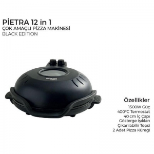 LORENZO - PİETRA 12 in 1 ÇOK AMAÇLI PİZZA MAKİNESİ BLACK EDİTİON KL:3