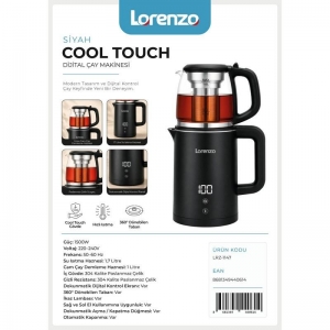 LORENZO - COOL TOUCH GİZLİ EKRANLI DİJİTAL ÇAY MAKİNESİ 1500 W SİYAH