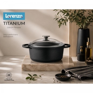 LORENZO - TİTANİUM 24 CM DÖKÜM TENCERE SİYAH KL:3