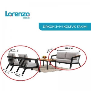 LORENZO HOME ZİRKON 3+1+1 KOLTUK TAKIMI ( EĞİMLİ KOL ) ANTRASİT