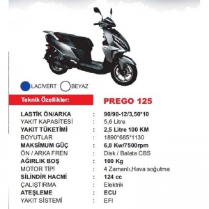 MOTO GUSTO PREGO PRO 125 MOTOR BEYAZ