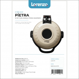 LORENZO - PİETRA 12 in 1 ÇOK AMAÇLI PİZZA MAKİNESİ CREAM KL:3