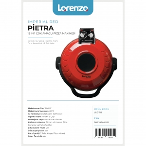 LORENZO - PİETRA 12 in 1 ÇOK AMAÇLI PİZZA MAKİNESİ İMPERİAL RED KL:3