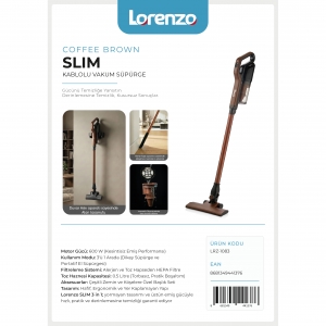 LORENZO - SLİM 3 in 1 DİKEY KABLOLU VAKUM SÜPÜRGESİ COFFEE BROWN KL:4