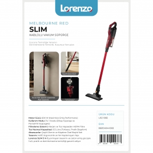 LORENZO - SLİM 3 in 1 DİKEY KABLOLU VAKUM SÜPÜRGESİ MELBOURNE RED KL:4