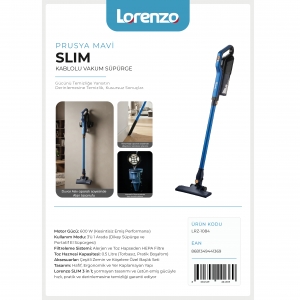 LORENZO - SLİM 3 in 1 DİKEY KABLOLU VAKUM SÜPÜRGESİ PRUSYA MAVİ KL:4