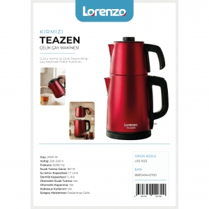 LORENZO - TEAZEN ÇELİK ÇAY MAKİNESİ KIRMIZI KL:4