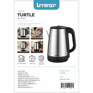 LORENZO - TURTLE 2,2 LT 304 ÇELİK SU ISITICISI 1500 W INOX