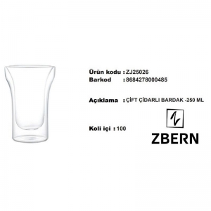 ZBERN ÇİFT ÇİDARLI BARDAK -250 ML KL:100