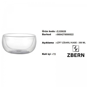 ZBERN ÇİFT ÇİDARLI KASE - 350 ML KL:72