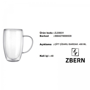 ZBERN ÇİFT ÇİDARLI BARDAK 450 ML KL:48