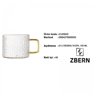 ZBERN 6'LI DESENLİ KUPA 150 ML KL:40