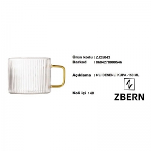 ZBERN 6'LI DESENLİ KUPA 150 ML KL:40